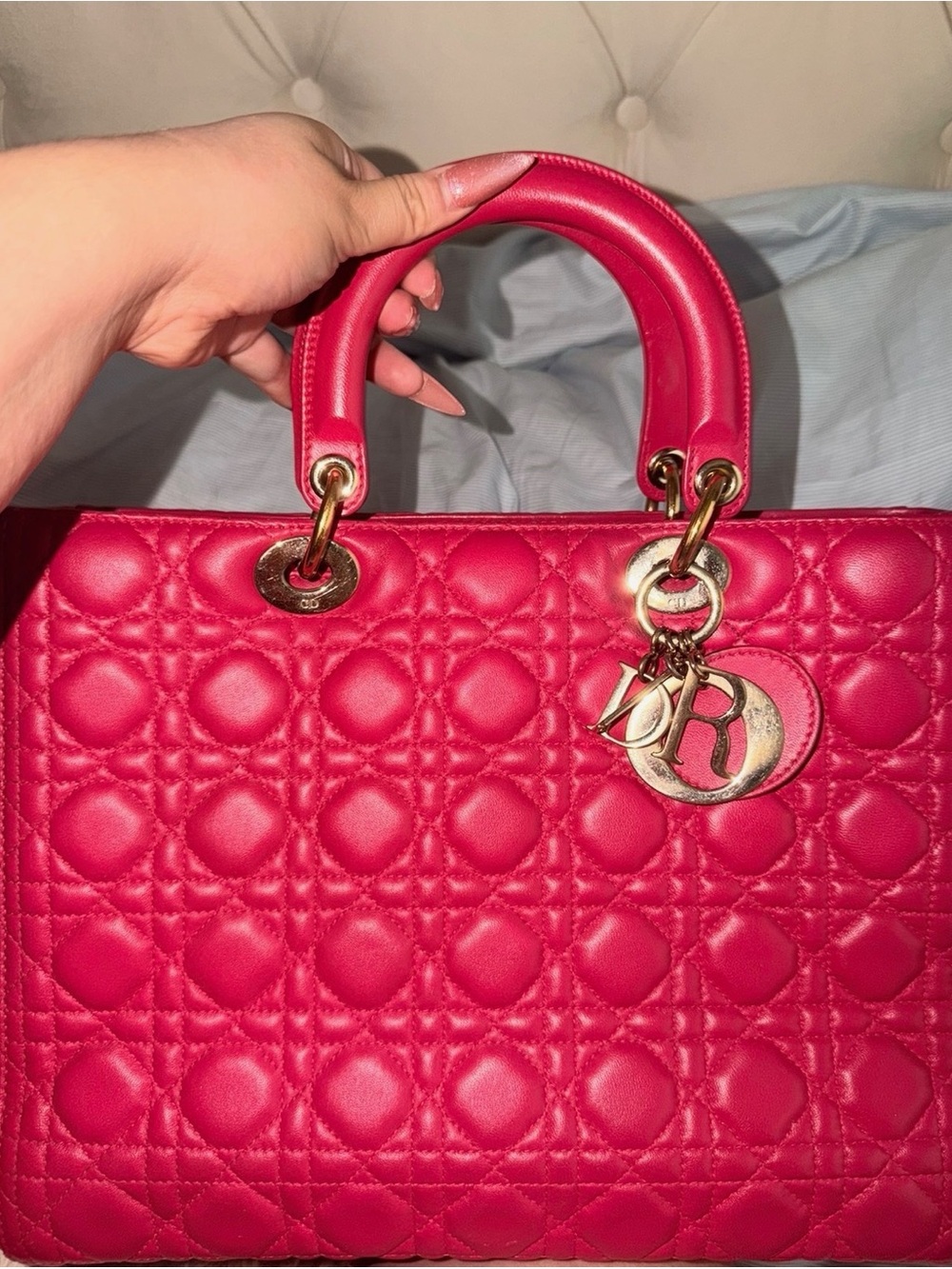 Dior Hot Pink Quilted Lady Dior Top-Handle Satchel